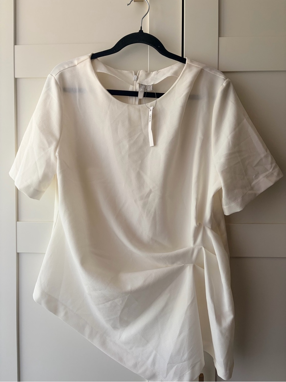 ASOS Cream Short Sleeve Side-Drape Blouse